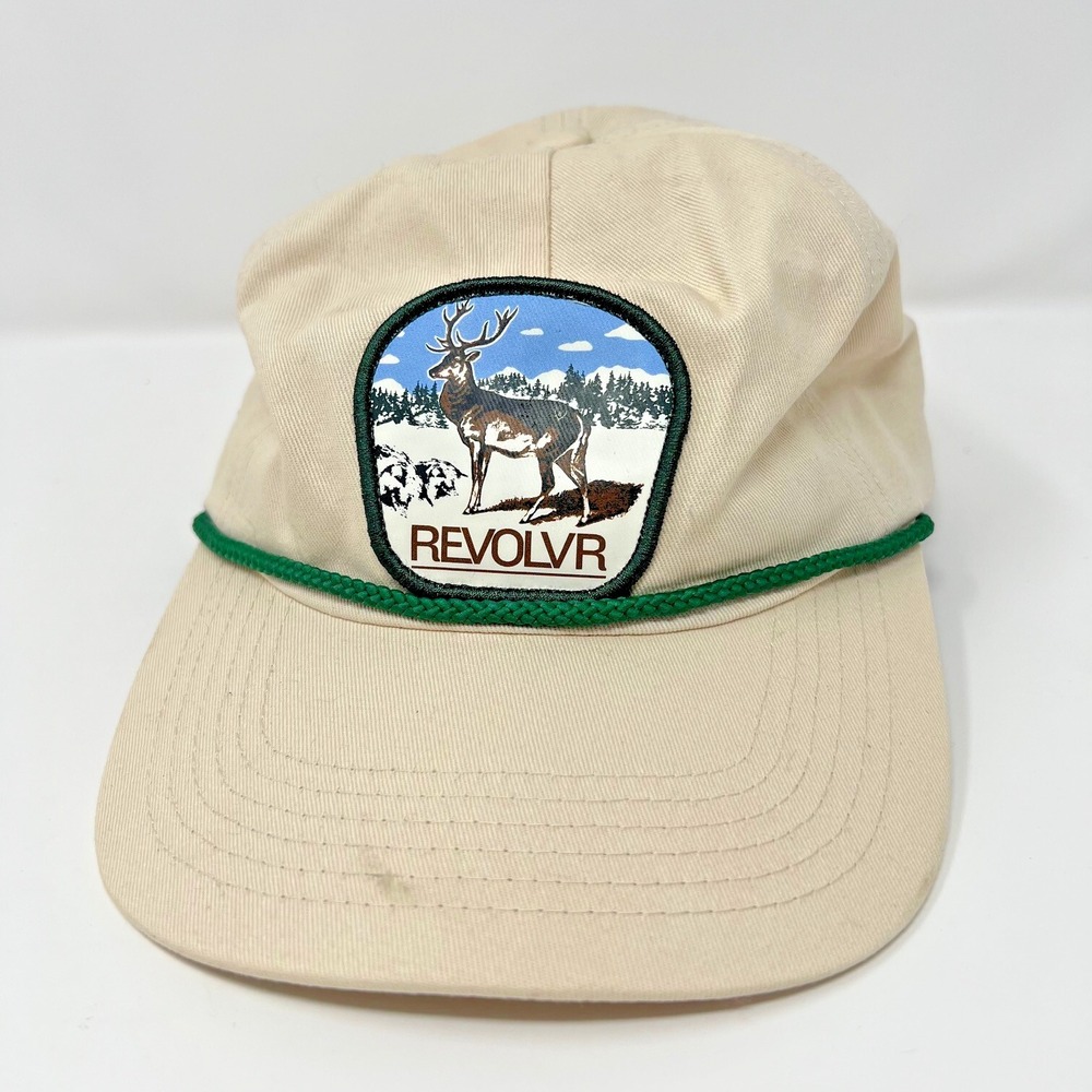 Revolvr Stag Patch Hat Off White Snapback Green Rope Brim